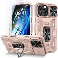 Doeshine iPhone 16 Pro Max Tok, 360° Forgatható Mágneses Gyűrűs Állvánnyal, Katonai Szintű Védelem, Kameracsúszka, 2db Kijelzővédő Fóliával, 1