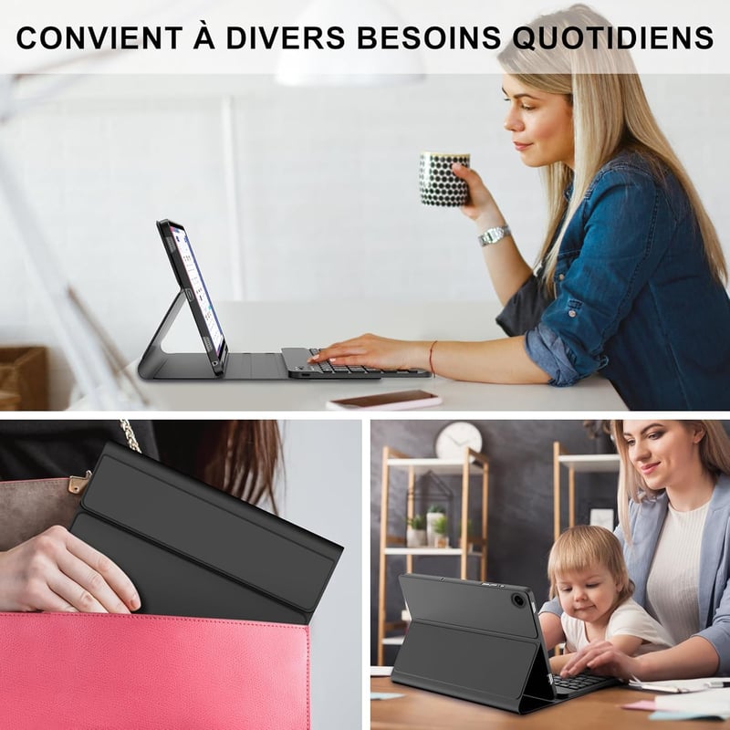 FARYODI Billentyűzetes Tok Samsung Galaxy Tab A9+ 11" 2023 Tablethez - Francia AZERTY Kiosztás, Stifttartóval, Fekete Védőtok (SM-X210/X216/
