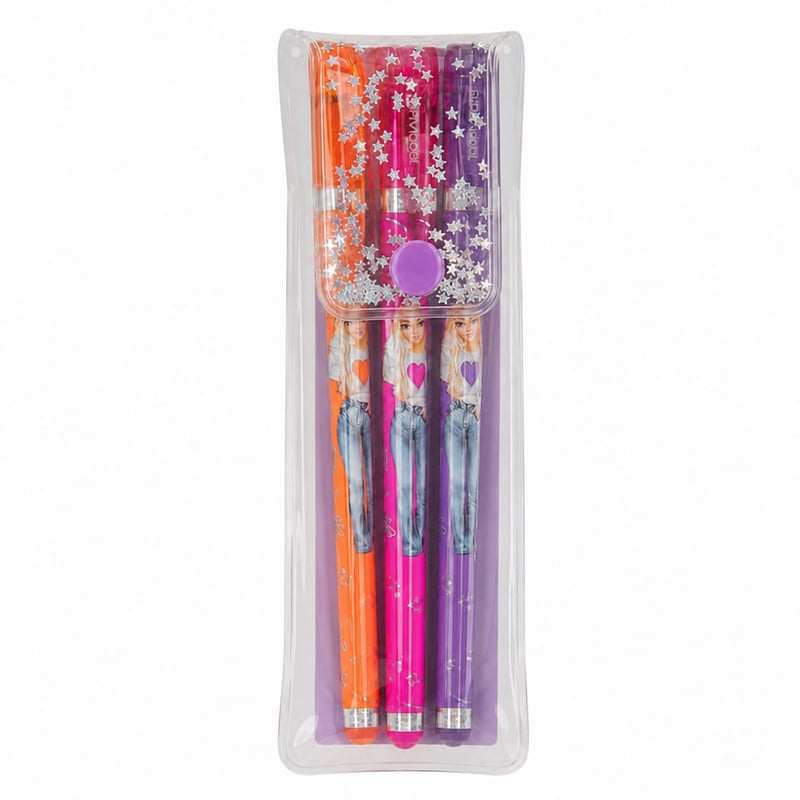 Depesche TOPModel Glitter Roller set gel olovaka sa šljokicama u prozirnoj torbici, šarene olovke za pisanje i ukrašavanje (nepotpun set) — set od 3 komada