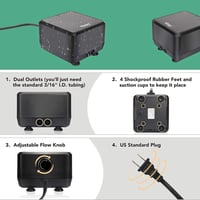 hygger Ultra Csendes Akvárium Levegőztető Pumpa - Állítható Oxigén Adagoló 2 Kimenettel, 5W/10W Erőteljes Aerátor Fekete - HG981-5w 5