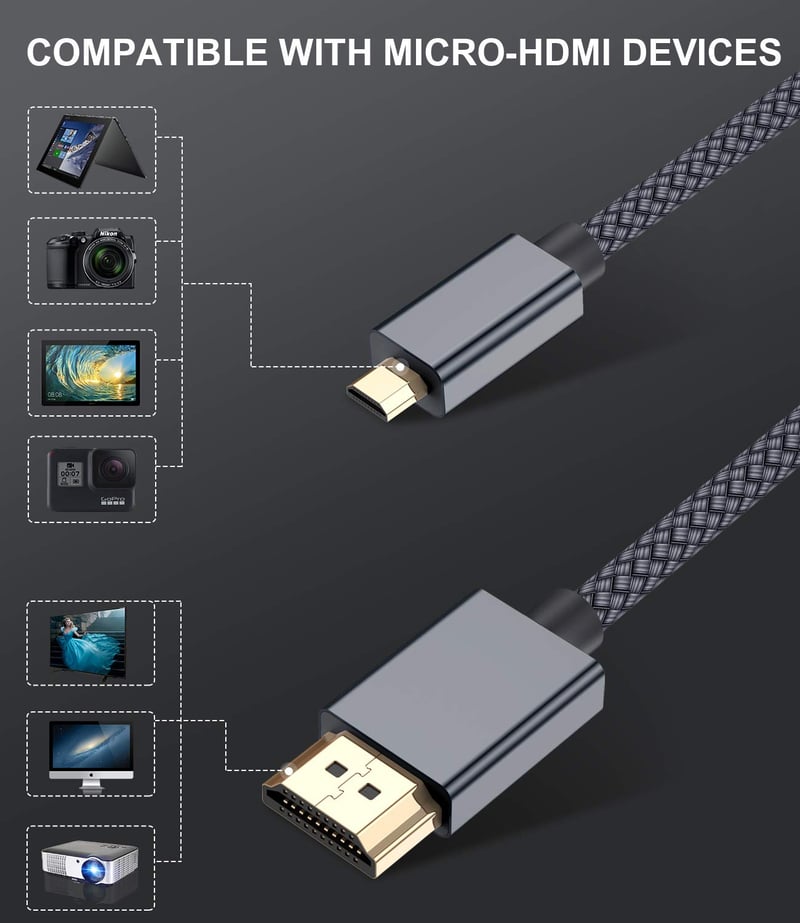 Elebase 3m-es 4K 60Hz Micro HDMI kábel Raspberry Pi, GoPro, Sony, Nikon kamerákhoz