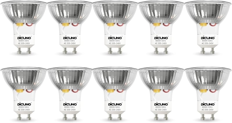 DiCUNO GU10 LED Izzó 5W - Hideg Fehér 6000K, 430lm, 120° Szórási Szög, 50W Halogén Helyettesítő, Energiatakarékos MR16 Spotlámpa, Beltéri Ha
