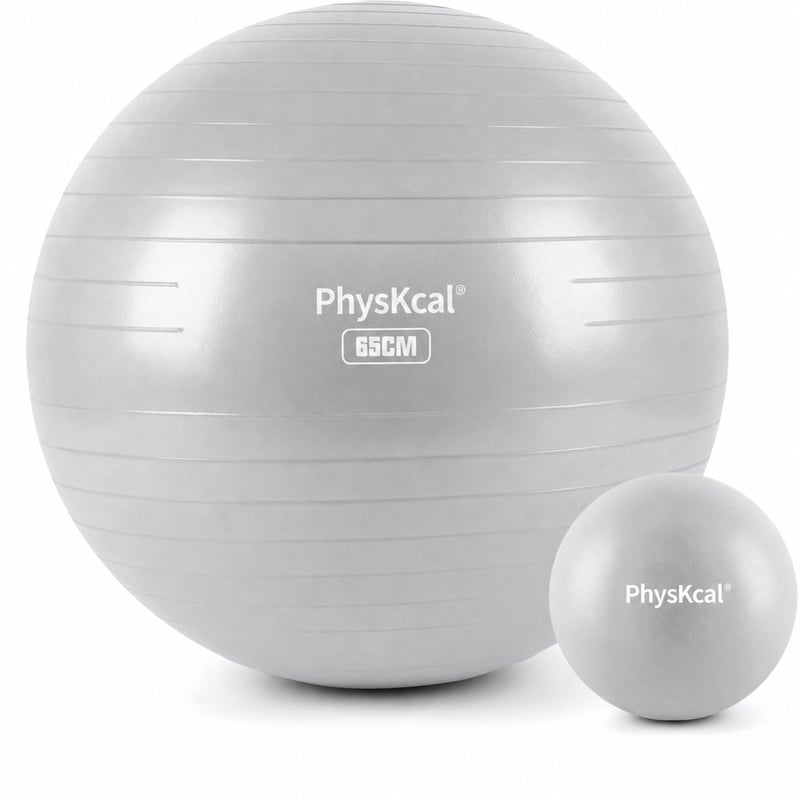Set minge de fitness și minge de pilates PhysKcal, anti-burst - gri - 65 cm + 23 cm — pompă lipsă (stare: vezi a 2-a imagine)