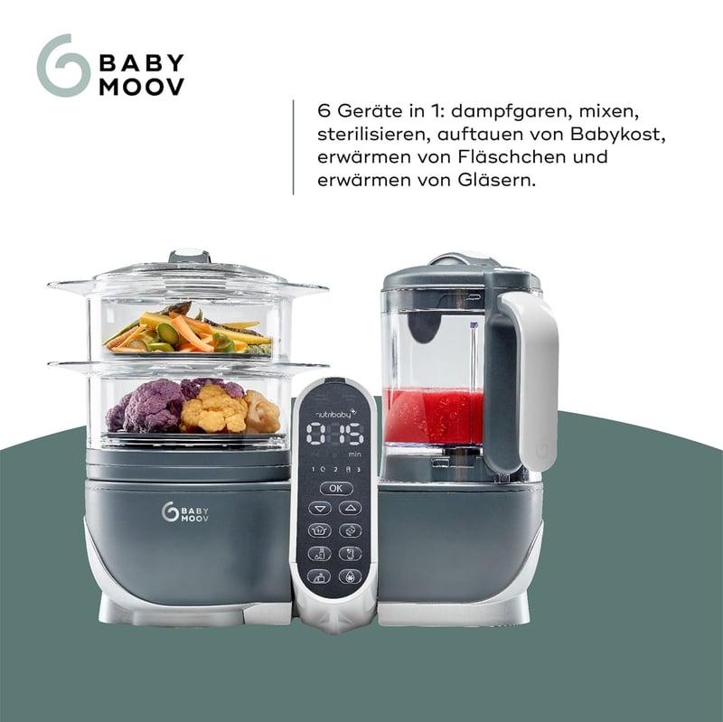 Babymoov Nutribaby Plus Bébiétel Készítő - Párolás, Keverés, Sterilizálás, Melegítés, 2200ml Kapacitás, Mosogatógépben Mosható
