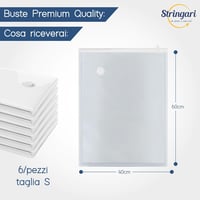 Stringari Vákuumzsák Ruhákhoz - 6 db S méretű (60x40 cm) Átlátszó Tárolózsák Paplantárolásra - Prémium Minőségű Helytakarékos Tárolórendszer 3