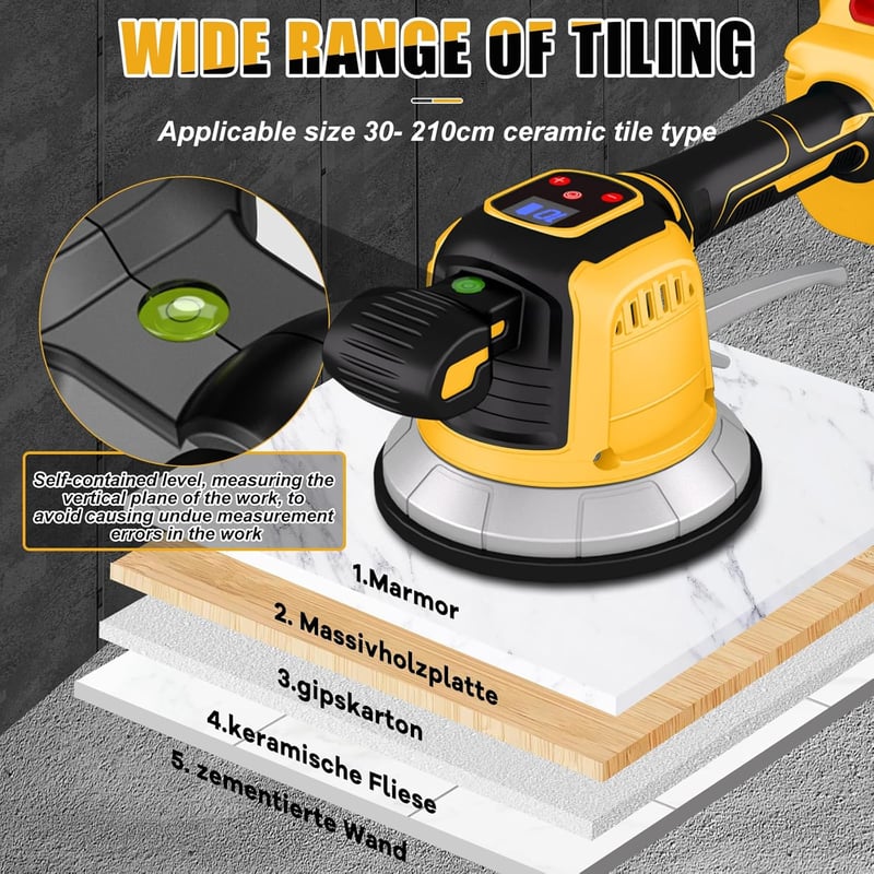 WingFly Elektromos Csempevibrátor Dewalt 18V/20V Akkumulátorhoz - 148mm Tapadókorong, 10 Fokozat, 160kg Teherbírás (Akkumulátor Nélkül)