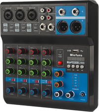 micfuns M-5 Mini DJ Keverőpult 5 Csatornás Hangkeverő Bluetooth USB MP3 Funkcióval, 48V Fantomtáp, Stúdió Felvételhez, Élő Közvetítéshez 1