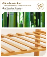 Yorbay Bamboo Fa Alakú Gurulós Ruhaállvány - 100x38x176 cm Természetes Bambuszból, 3 Polccal, 6 Akasztóval és Ruhatartó Rúddal 4