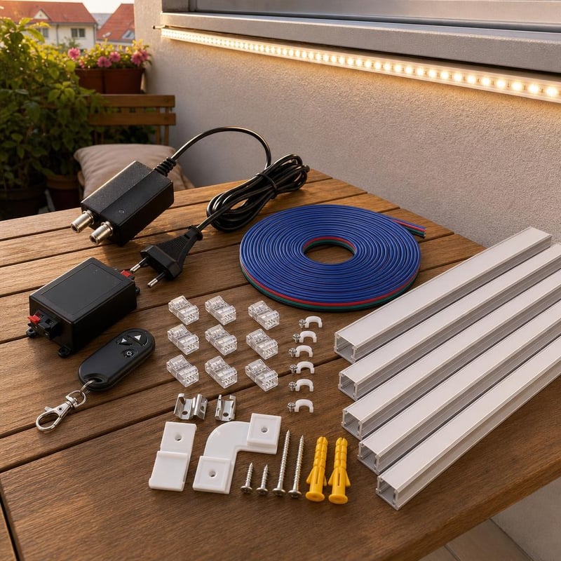Set za LED rasvjetu balkona: 12V napajanje + 6×1m alu profil + 5m kabel + 10 konektora