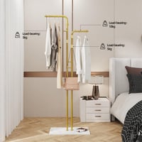 unho Modern Márvány Ruhaállvány - Arany-Fehér Fém Álló Fogas 5 Akasztóval, Ruháknak, Kalapoknak, Táskáknak, Előszobába, Helytakarékos 3