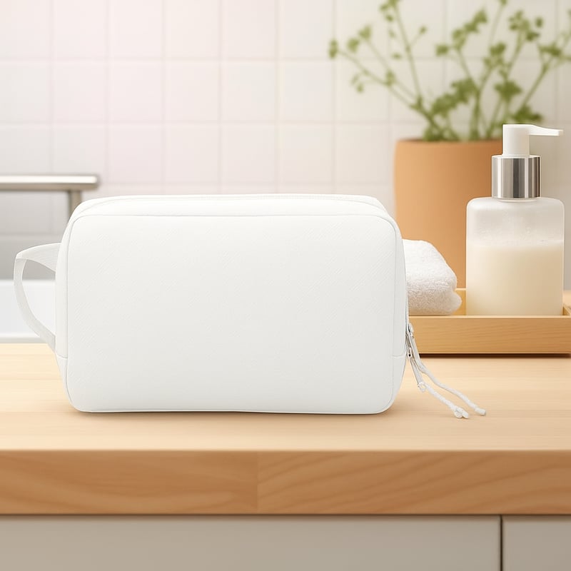 LBJR Geantă Cosmetică Albă - Trusă de Machiaj de Călătorie pentru Bărbați și Femei, Organizator Portabil pentru Articole de Toaletă, 24x12x15 cm