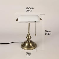Newrays Fehér Üveg Bankárlámpa Húzólánckapcsolóval - Asztali Olvasólámpa Fém Talppal, Beltéri Világítás 220V, LED Kompatibilis 5