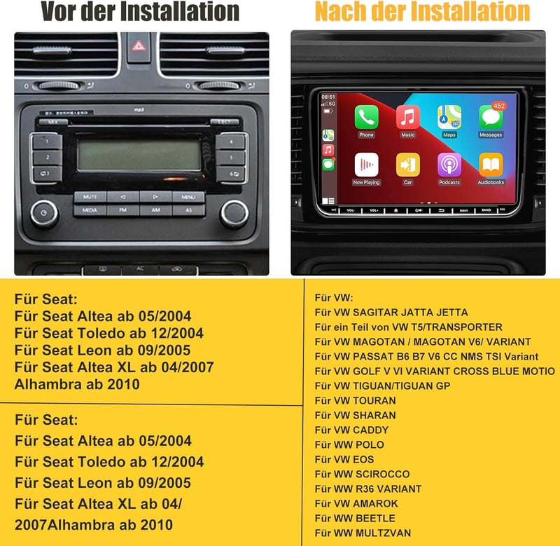 VW Golf, Passat, Polo, Tiguan 9" Android 12 autórádió GPS-szel, CarPlay-jel, 64GB