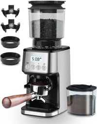 Homtone Elektromos Kávédaráló 51 Őrlési Fokozattal - Portafilterhez és Tárolóhoz, Rozsdamentes Acél, Csepegtetős/Pour Over/Cold Brew/French  1