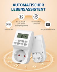 DEWENWILS Digitális Időzítő Konnektor - 20 Programozható Időzítés, LCD Kijelző, Karácsonyi Világításhoz, Háztartási Gépekhez, 3840W, Fehér 2