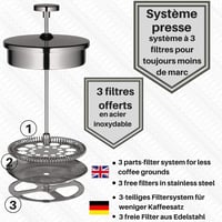 VeoHome Duplafalú Francia Kávéprés - Törhetetlen, 0,75L, Melegen Tartó 5