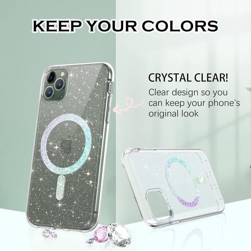 iPhone 11 Pro Max Átlátszó Glitteres MagSafe Tok - Csillogó Szilikon Védőburkolat
