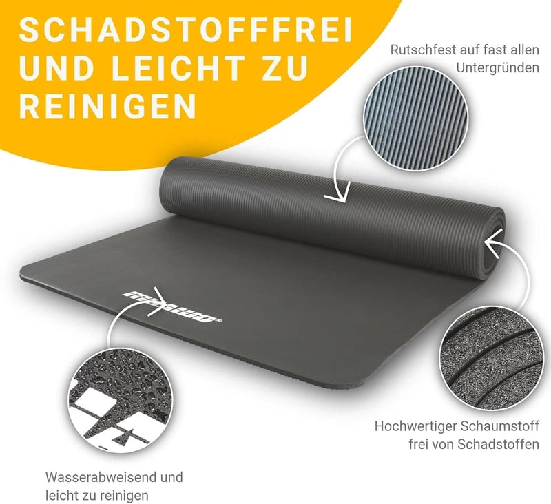 Muawo Prémium Fitness Matrac - Extra Vastag (1,5 cm) és Hosszú (190 cm) Csúszásmentes Jóga és Tornaszőnyeg, Sötétkék, NBR Habból, Bőrbarát, 