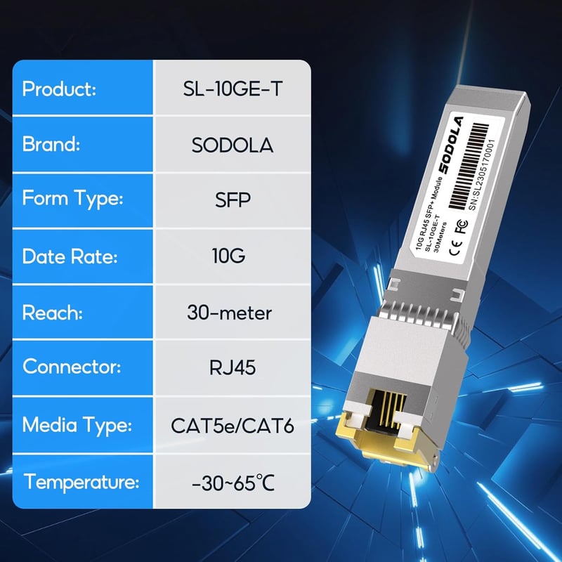 SODOLA 10GBase-T RJ45 SFP+ Modul - 30m Hatótávolságú Réz Ethernet Transceiver