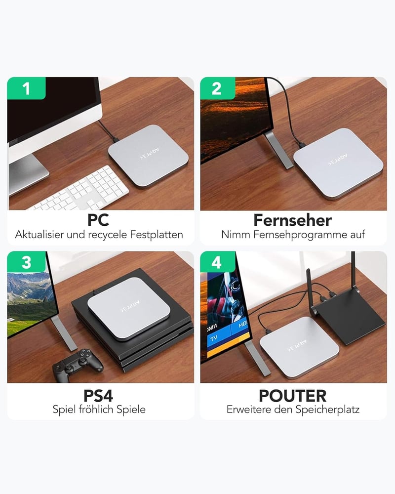 AGPTEK Type-C Hub Mac Mini M1 M2 Dokkoló Állomás - NVMe/SATA SSD Bővítőhely, Kártyaolvasó, USB Portok, Ezüst