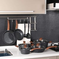Kitchen Academy 12 részes fekete gránit edénykészlet - Tapadásmentes indukciós fazék és serpenyő szett, PFOA és PFOS mentes, hőálló bakelitf 7