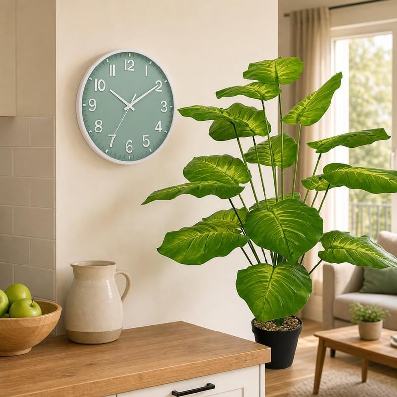 Beköltözős falióra-varázs: modern falióra + 75 cm műpálma cserépben