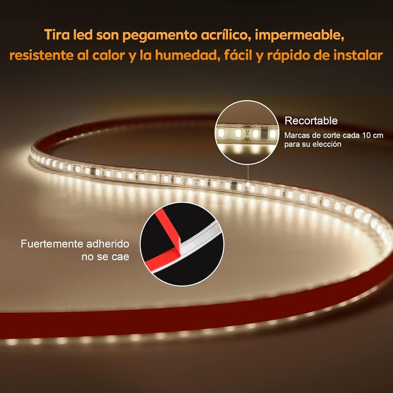 pcning LED Szalag 10m - 230V Fehér Kültéri Világítás, IP67 Vízálló, Öntapadós, Kapcsolóval, Nagy Fényerejű, Közvetlen Csatlakozású Dekoráció