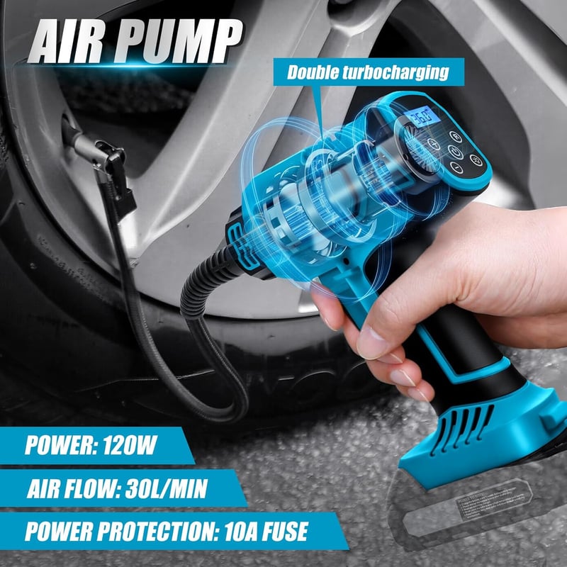 DriSubt Akkumulátoros Kompresszor Makita kompatibilis  18V - 130 PSI Elektromos Pumpa Digitális Kijelzővel, LED Világítással