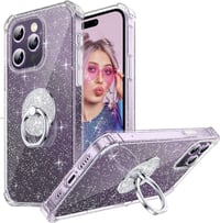 iPhone 14 Pro Fekete Glitteres Gyűrűs Tok - Ütésálló és Csillogó Védelem 1