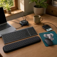 Komfortný pracovný kútik: 1× čítačka kariet + set klávesnice a myši + podložka + opierka + USB hub 1