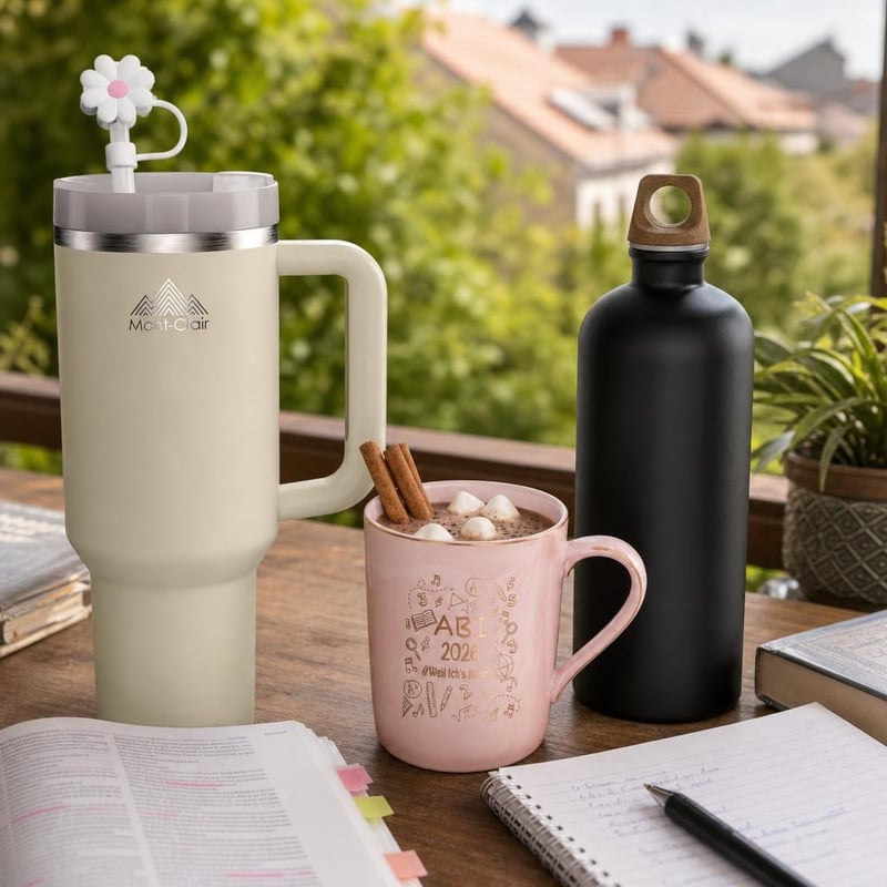 Balík na úspešné skúšky: 1200ml termopohár so slamkou + 400ml hrnček + cestovná fľaša