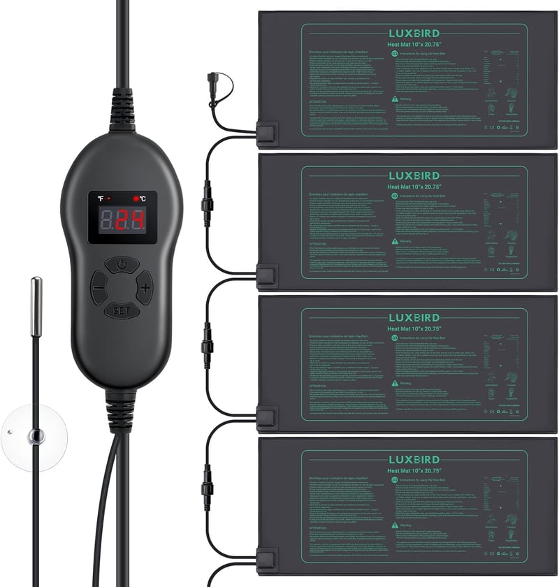 Luxbird fűtőszőnyeg termosztáttal - 4 db vízálló melegítőlap üvegházakhoz, 30W
