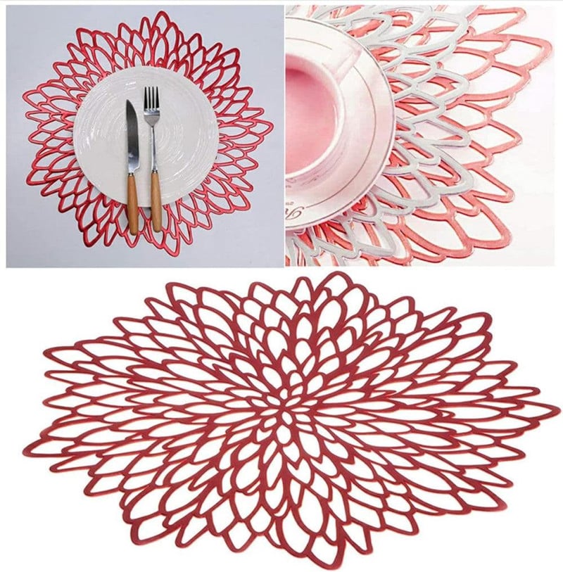 Piros Kerek Hőálló Mosható Asztali Alátét 38cm 4db-os Szett