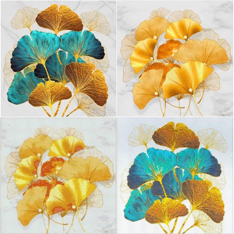 Ginkgo Leveles 5D Gyémántfestés Készlet, 40x40 cm - Kreatív DIY Dekoráció