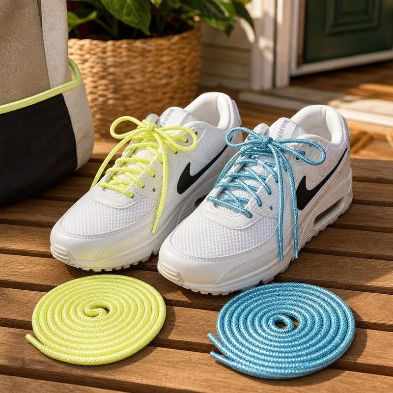 Neon cipőfűzős sportcipőfrissítő: 4 pár csillogó kerek cipőfűző + Nike Air Max 90 sportcipő