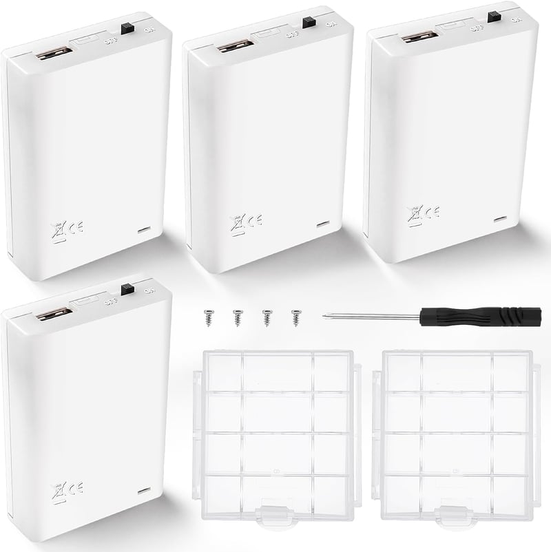 KUOQIY 4 db 3x1,5V AA Elemtartó, USB Csatlakozóval és Kapcsolóval - Fehér Műanyag Akkumulátor Tartó Doboz Fedéllel, 4,5V