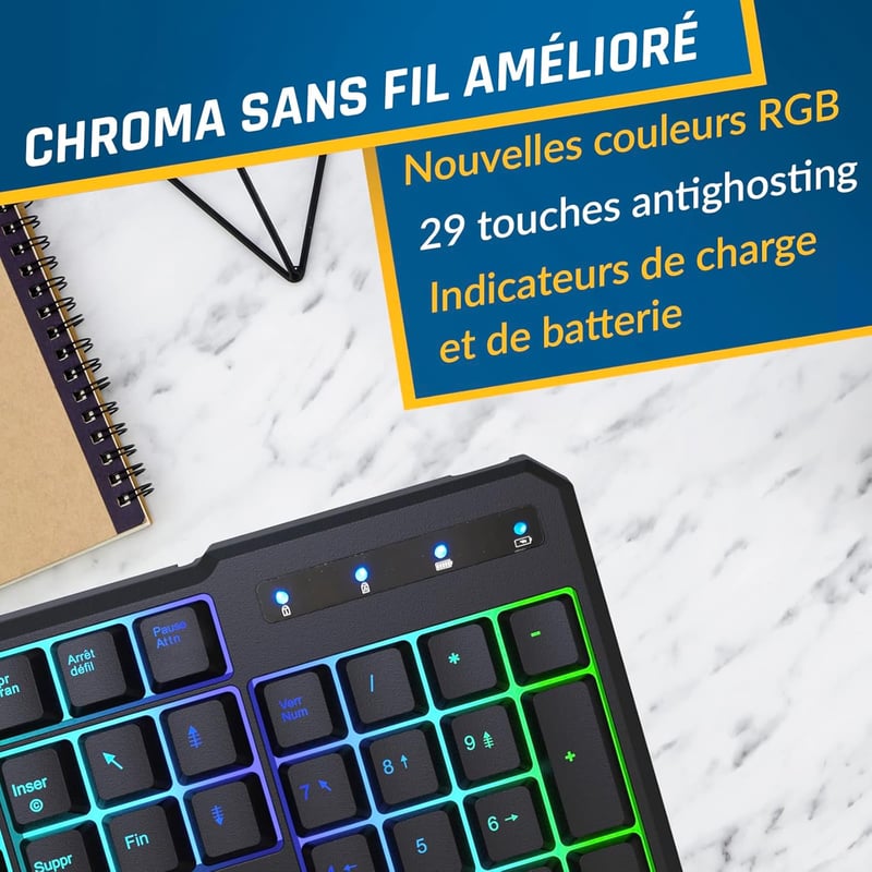 KLIM Blaze & Chroma vezeték nélküli RGB gamer billentyűzet és egér szett - ergonomikus, tartós akkumulátor, PC/Mac/PS4/PS5 kompatibilis