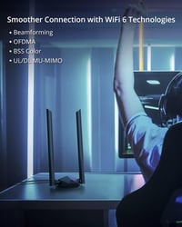 BrosTrend AX1800 WiFi 6 USB adapter PC-hez, nagy hatótávolságú, kettős sávú (1201Mbps/5GHz + 574Mbps/2.4GHz), két 5dBi antennával, Windows 1 6