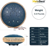 MeloBeat Tongue Drum 12" - 15 Hangú Professzionális Acél Handpan D-dúrban, Dalkönyvvel, Ütőkkel és Hordtáskával (Sötétkék) 5