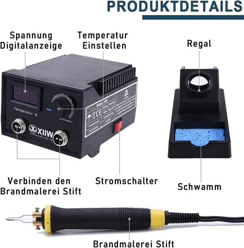 Profi 100W-os pirográf készlet 23 heggyel, állítható hőmérséklettel, fára, bőrre