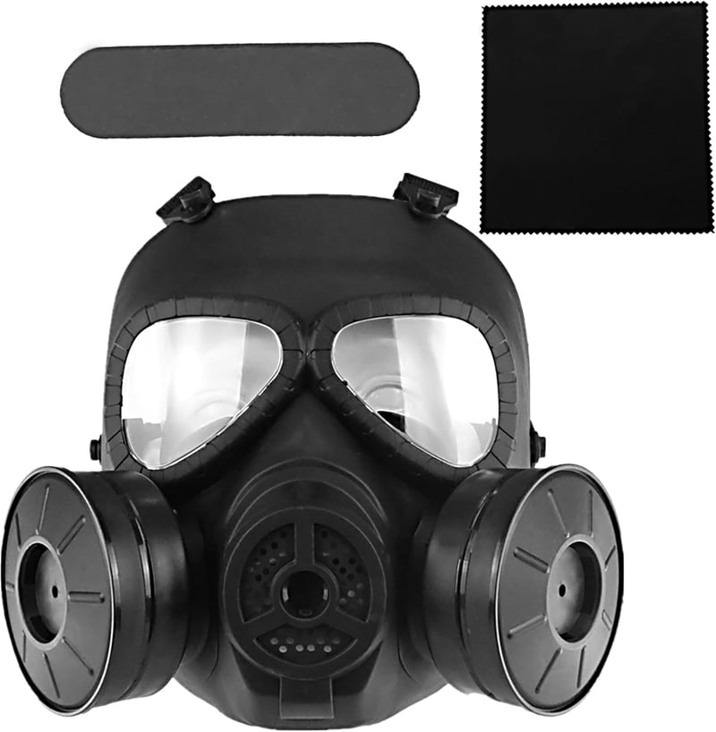WISEONUS Taktikai Maszk Átlátszó Lencsével, Dupla Turbó Ventilátoros Párásodásgátló Airsoft és Paintball Védőfelszerelés, TPU Anyagból, Feke