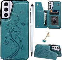 Samsung Galaxy S21 Plus Kék Bőr Flip Tok Állvánnyal 1