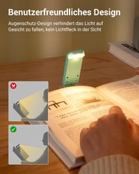 DEWENWILS Olvasólámpa Csipesszel - USB Tölthető Könyvlámpa 2 Fényerőszinttel, Meleg Fehér Fény, Állítható, Könnyű Hordozható Olvasófény Gyer 6