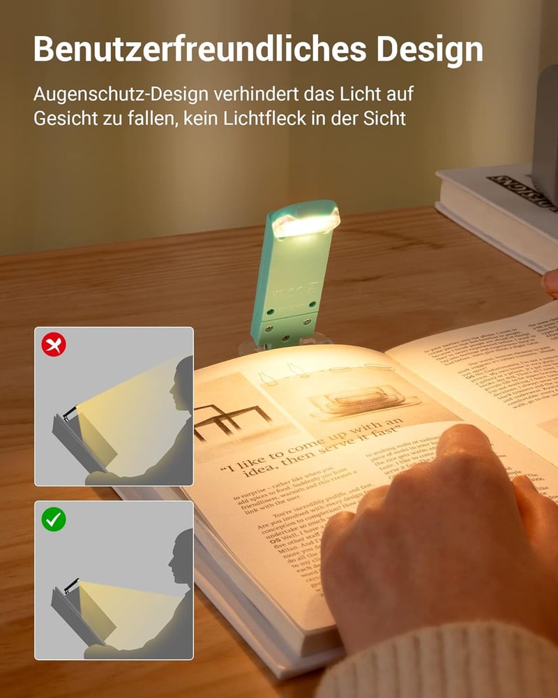 DEWENWILS Olvasólámpa Csipesszel - USB Tölthető Könyvlámpa 2 Fényerőszinttel, Meleg Fehér Fény, Állítható, Könnyű Hordozható Olvasófény Gyer