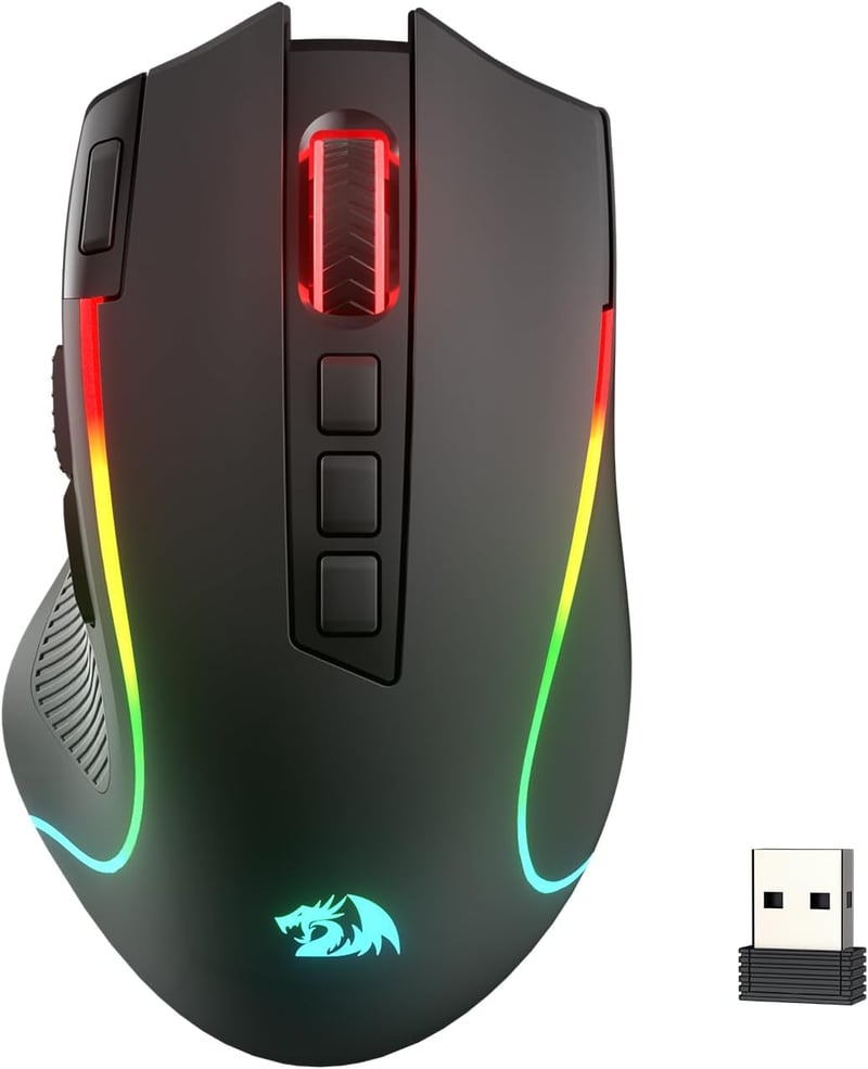 Redragon M612 PRO RGB Gamer Egér 8000 DPI Vezetékes/Vezeték Nélküli 9 Programozható Gombbal, 6 Háttérvilágítási Móddal, Bluetooth és 2.4G Ka