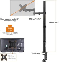 Bracwiser Állítható Monitorkar - 800mm Magas Asztali Monitortartó 13-32" Képernyőkhöz - VESA 75/100 Kompatibilis - Fekete Acél Konzol 3