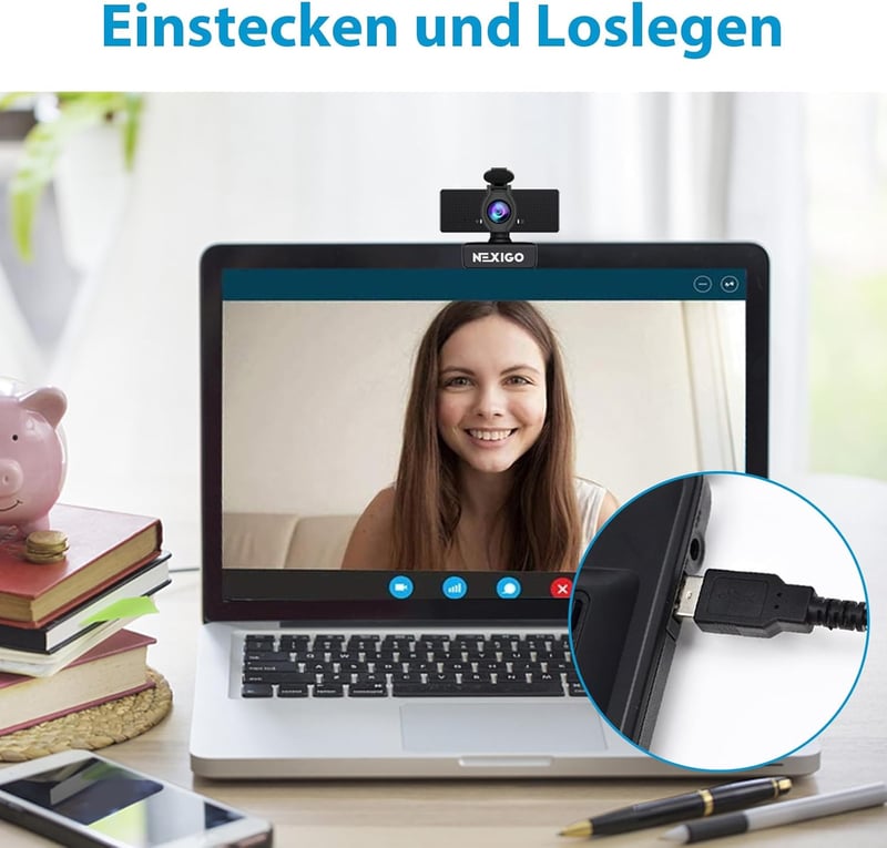 NexiGo N60 1080P HD webkamera mikrofonnal, 110° látószöggel, Zoom/Skype kompatibilis