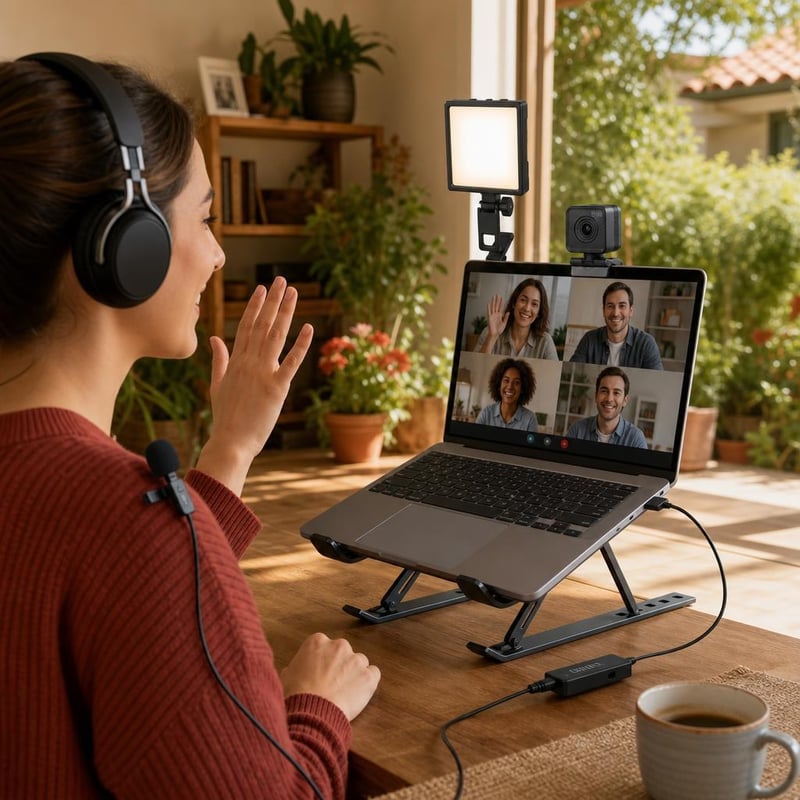 Set za video sastanke: USB prstenasto svjetlo + FHD web kamera + mikrofon + stalak za laptop