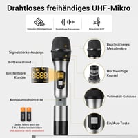TONOR 4 csatornás UHF vezeték nélküli mikrofon szett, 90m hatótáv, karaokéhoz 7