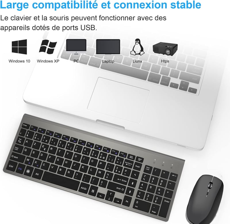 GALENMORO Csendes Vezeték Nélküli Billentyűzet és Egér Szett - Fekete, Ergonomikus, PC/Laptop Kompatibilis